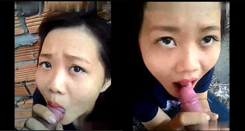 Cô bạn gái liếm dương vật ở vườn sau nhà